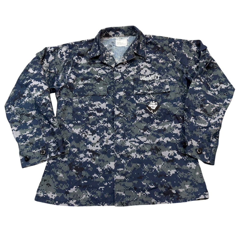 US Navy NWU Type I Shirt Mens 35 Short Digital Camo Blue Utility Blouse Military